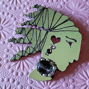 Liztech Art Brooch Mirrored Woman's Head Signed & Dated 1988 Vintage